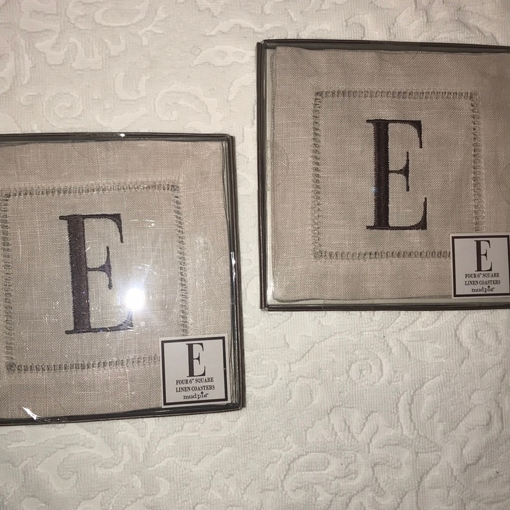 2 New letter “E” linen coasters